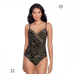 Miraclesuit Black and Gold Floral One-Piece Swimsuit
